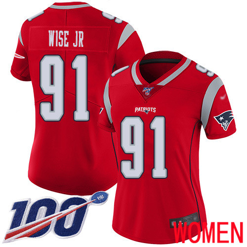 New England Patriots Football #91 100th Season Limited Red Women Deatrich Wise Jr NFL Jersey